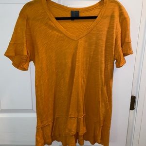 Left of Center, mustard yellow tee, size large